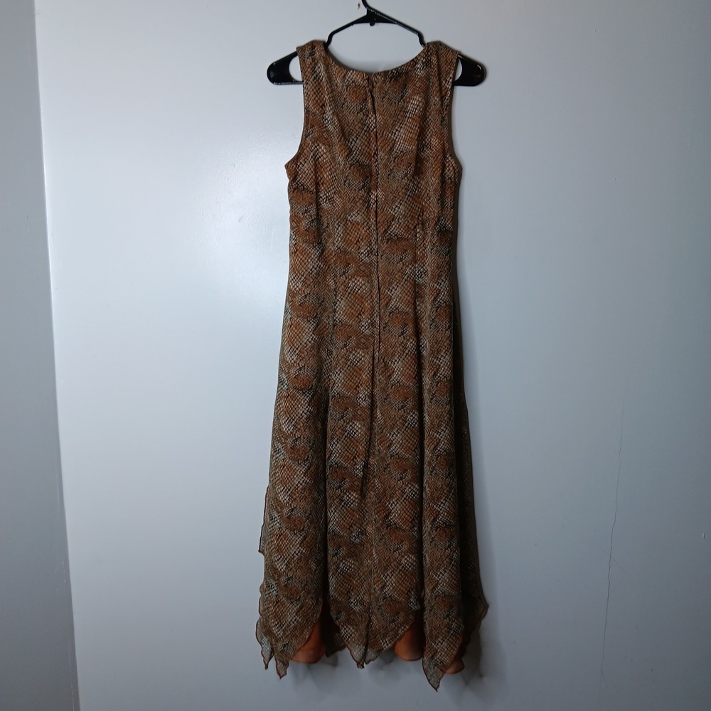 VTG Y2K Spencer Alexis Midi Dress 10 Orange Brown Snakeskin Fairy Goblincore - Picture 9 of 10